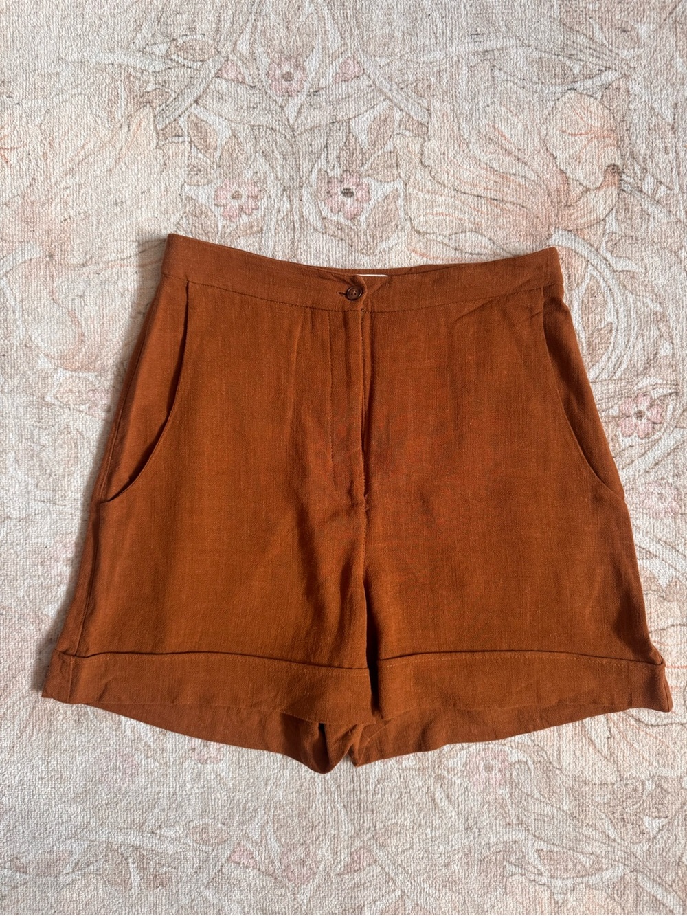 High-Waist Linen-Blend Shorts in Rust